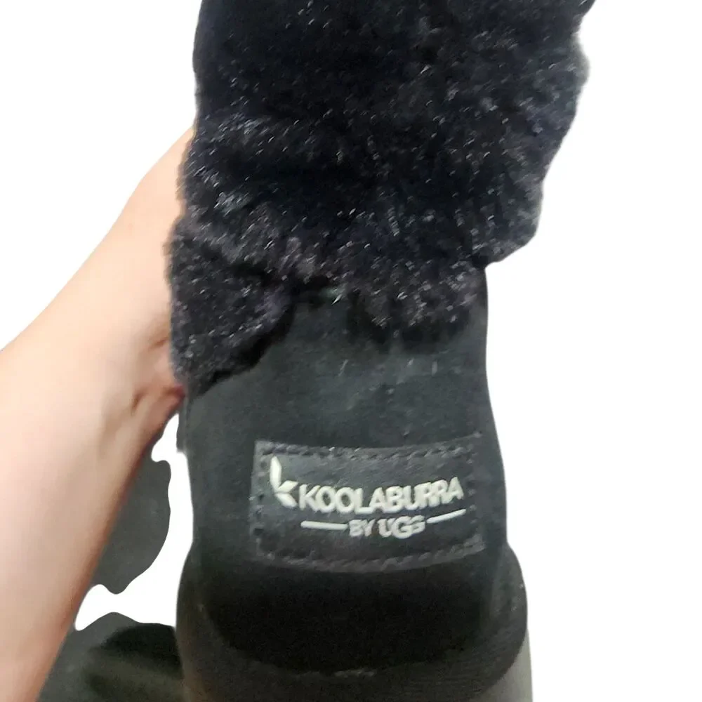 Koolaburra by UGG Black Faux Fur Ankle Boots Cozy Winter Comfort‎ Size 6